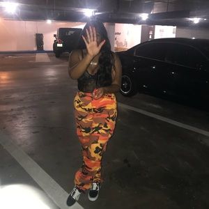 Orange , black & yellow camouflage cargo pants
